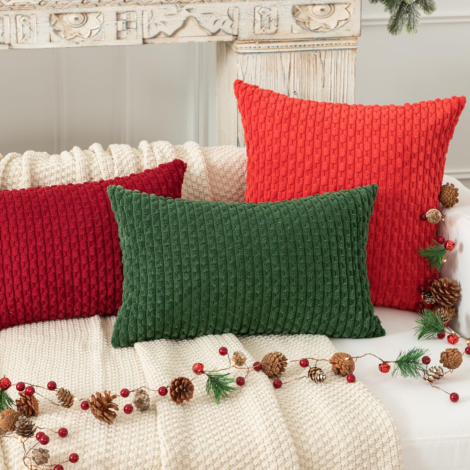 2 Pack Striped Velvet Corduroy Pillow Covers, Decorative Throw Cushion Cases for Couch, Sofa and Bed, 22 x 22-Inch, Dark Green — image 6