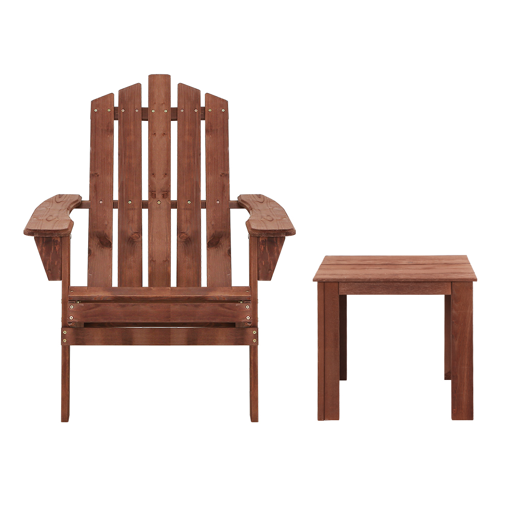 Gardeon 3PC Adirondack Outdoor Table and Chairs Wooden Beach Chair Brown โ image 3