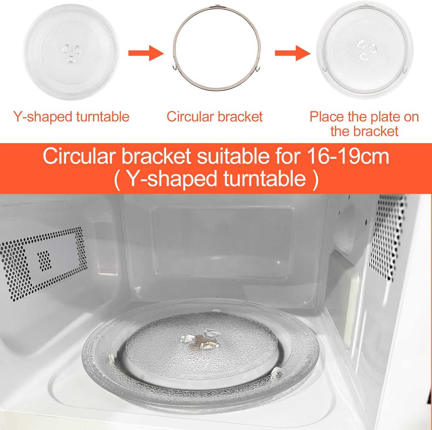 Magnetron plate, glass, 24.5 cm, microwave plate, turntable, glass plate, microwave accessories, replacement turntable with 3 attachments for standard round — image 4