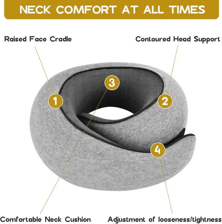 Black Velcro Tape Memory Foam U-Shaped Neck Pillow – Snail Travel Cushion for Airplane, Office Nap, and Travel – Adjustable with Magnetic Therapy — image 4