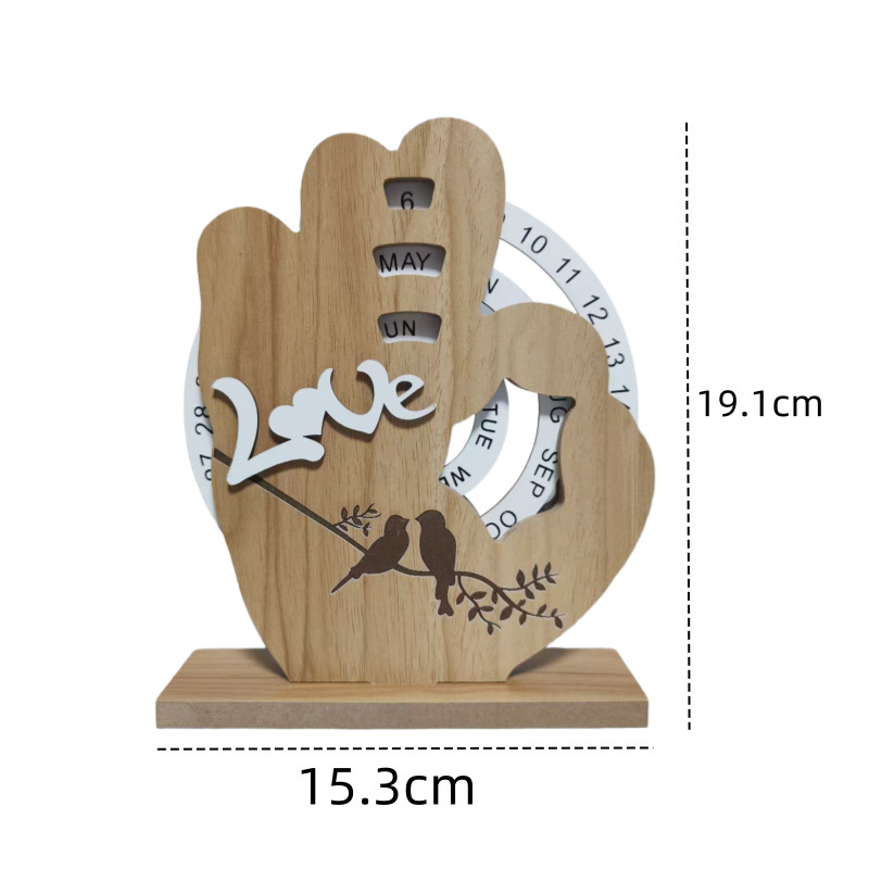 OK Sign Timber Perpetual Calendar Decoration(15.3 × 19.1 CM) - Manual Rotating Date Tracker — image 2