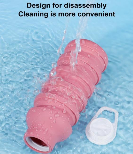 Collapsible Sport Bottle Retractable Outdoor Reuseable Foldable Drinking Cup Creative Large-capacity Sports(Pink) — image 3