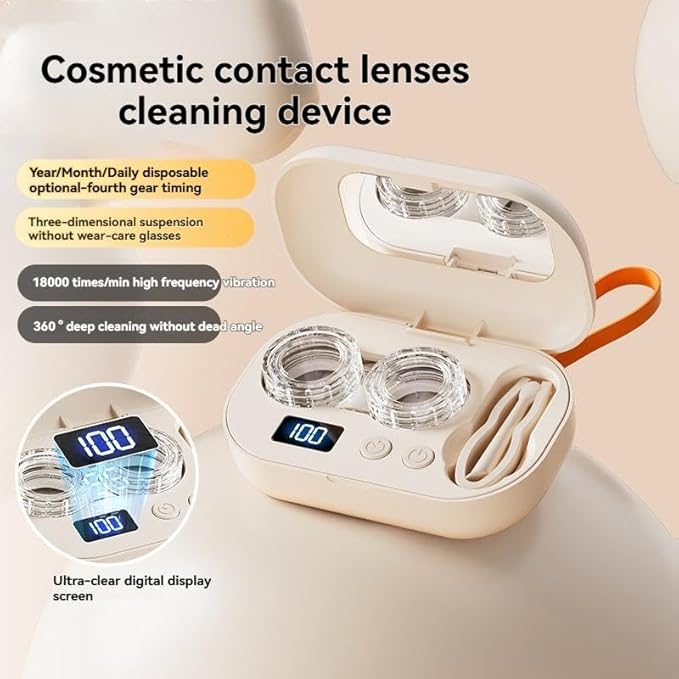 Premium Eye Care Travel Set: 2-in-1 Black Dual-Layer Leather Eyewear Case and Smart Ultrasonic Contact Lens Cleaner with Mirror & Lens Care Kit — image 2