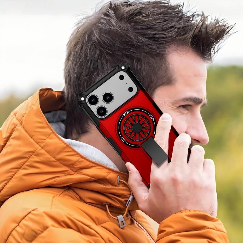 Armor Heavy Duty Magnetic Rotating Ring Kickstand Phone Case For iPhone 17 Plus, Anti-Drop Protective Cover In Red โ image 4