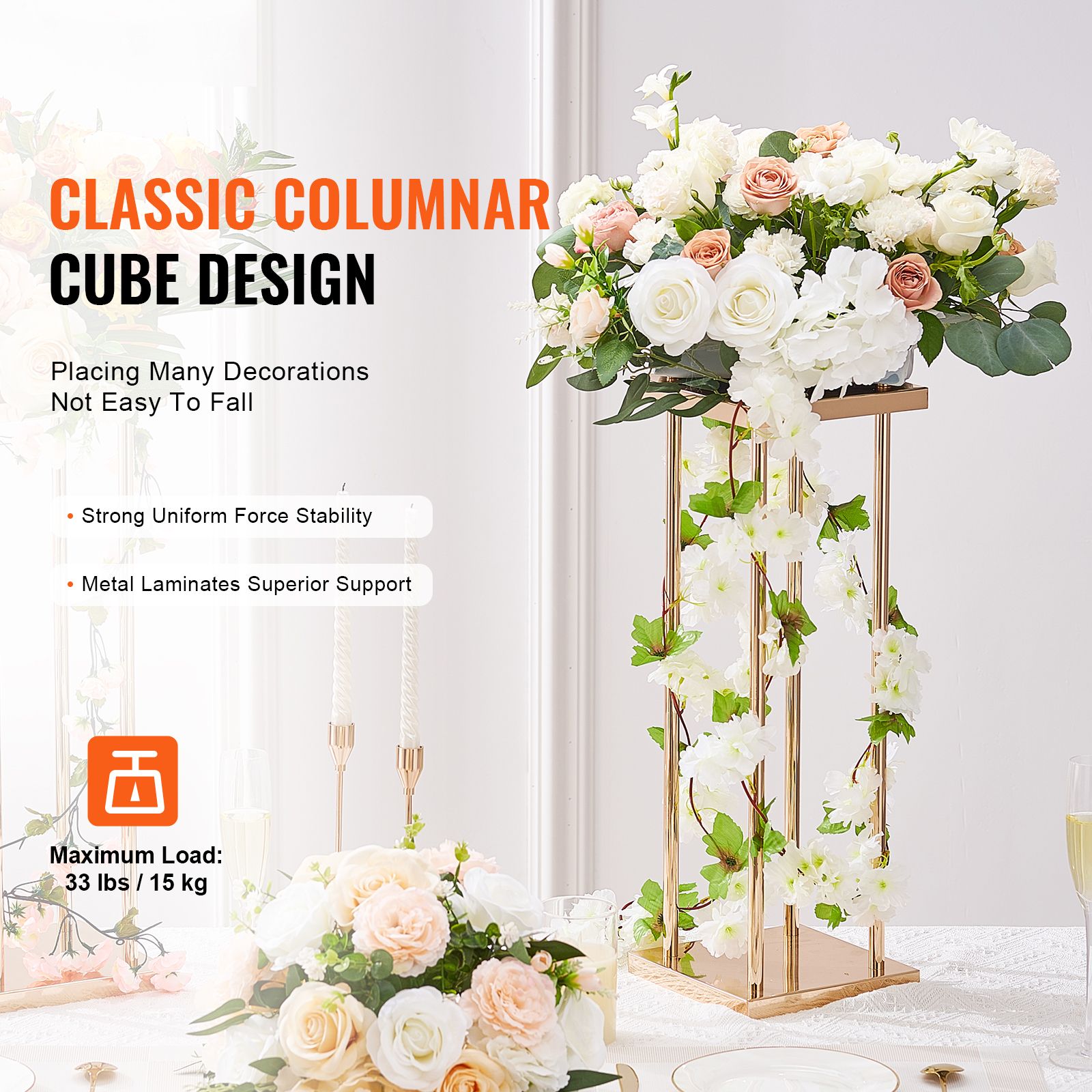 4PCS Gold Metal Column Wedding Flower Stand, 23.6inch /60cm High With Metal Laminate, Vase Geometric Centerpiece Stands, Cylindrical Floral Display Rack for — image 2