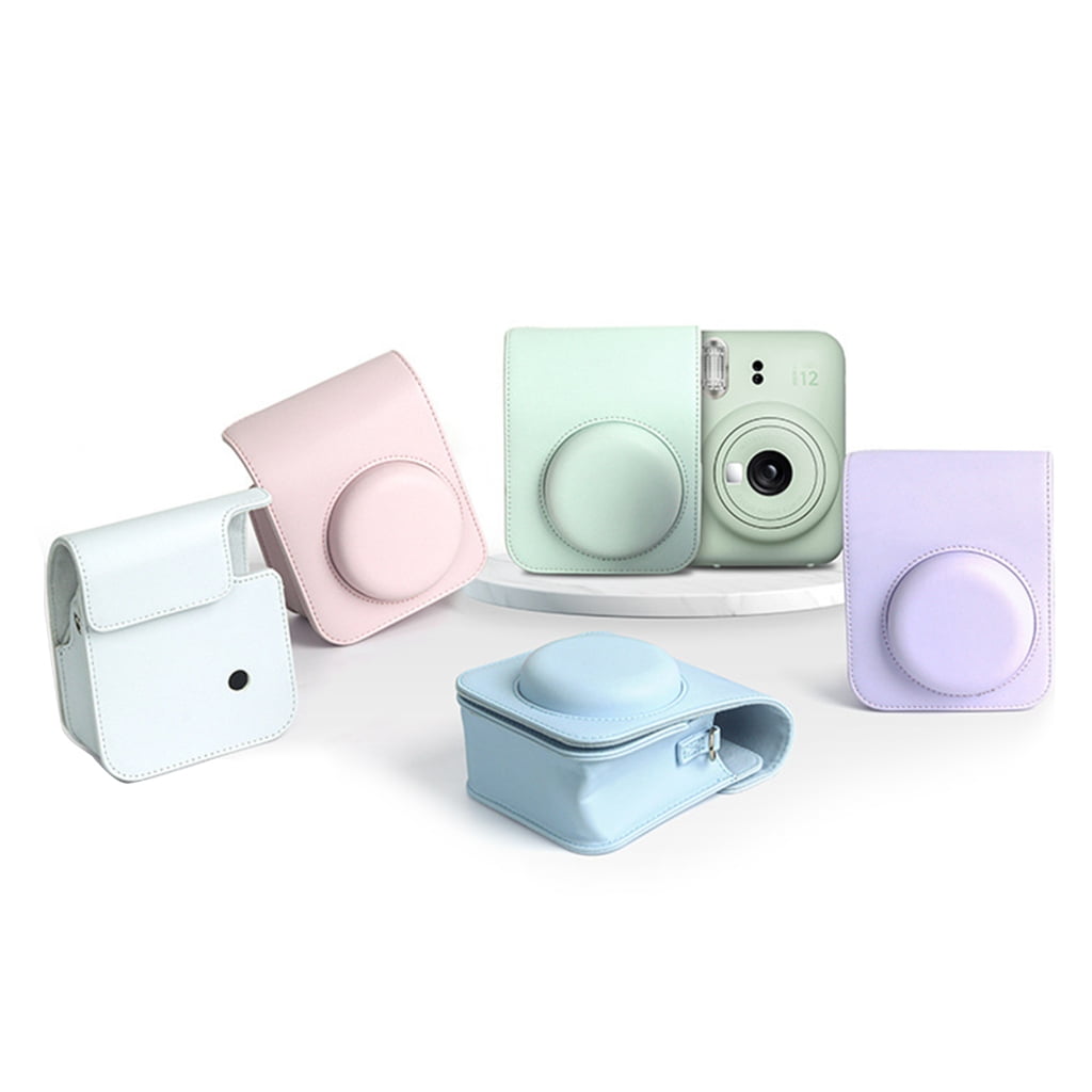 For Instax Mini 12 Camera Case PU Leather Soft Silicone Cover Bag for Fujifilm Polaroid Film Camera Bag w/Shoulder Strap Jasmine white — image 2