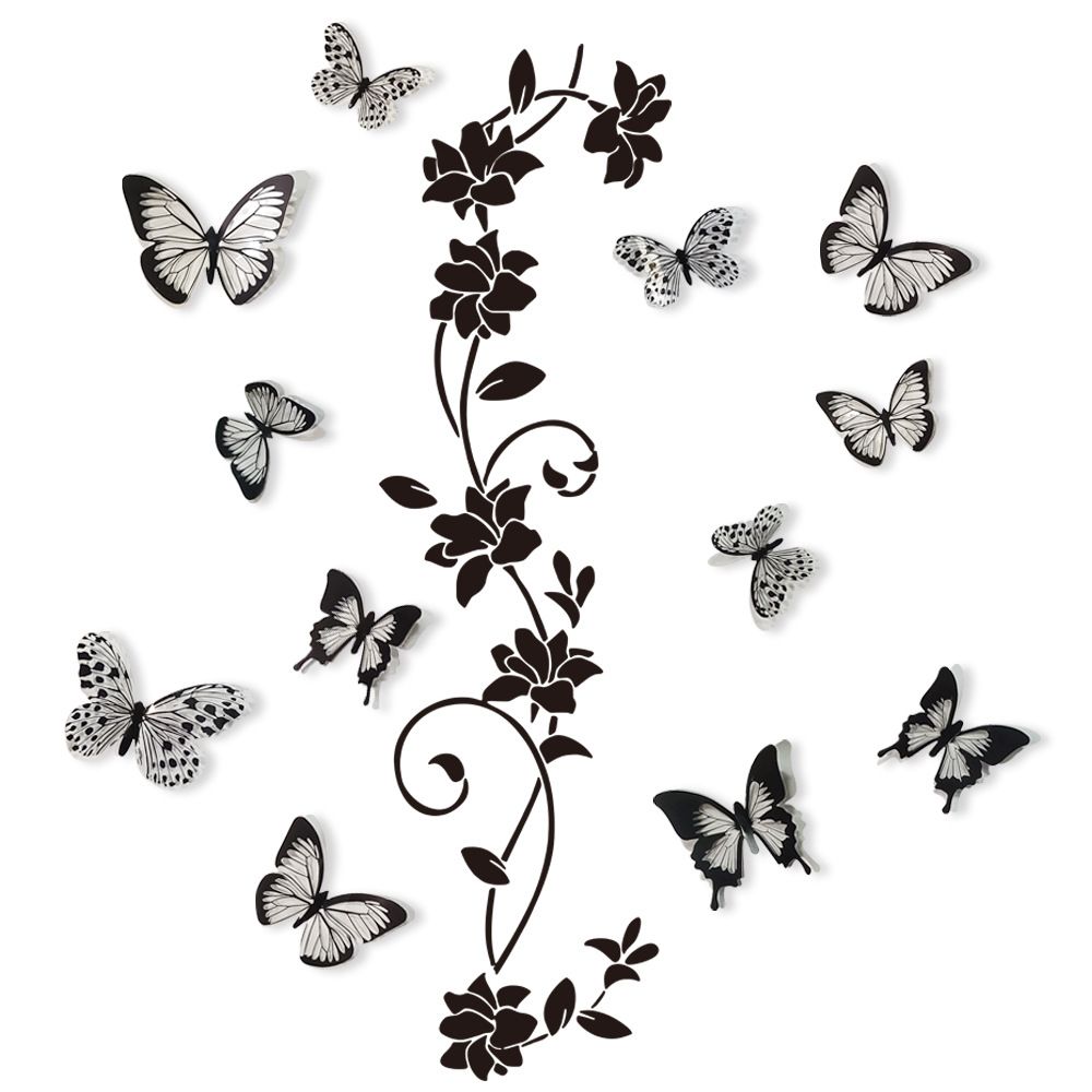 Black Acrylic Mirror Wall Sticker, Flower Vine Decorative Sticker for Home Living Room Bedroom Decor, Wall Sticky Decoration