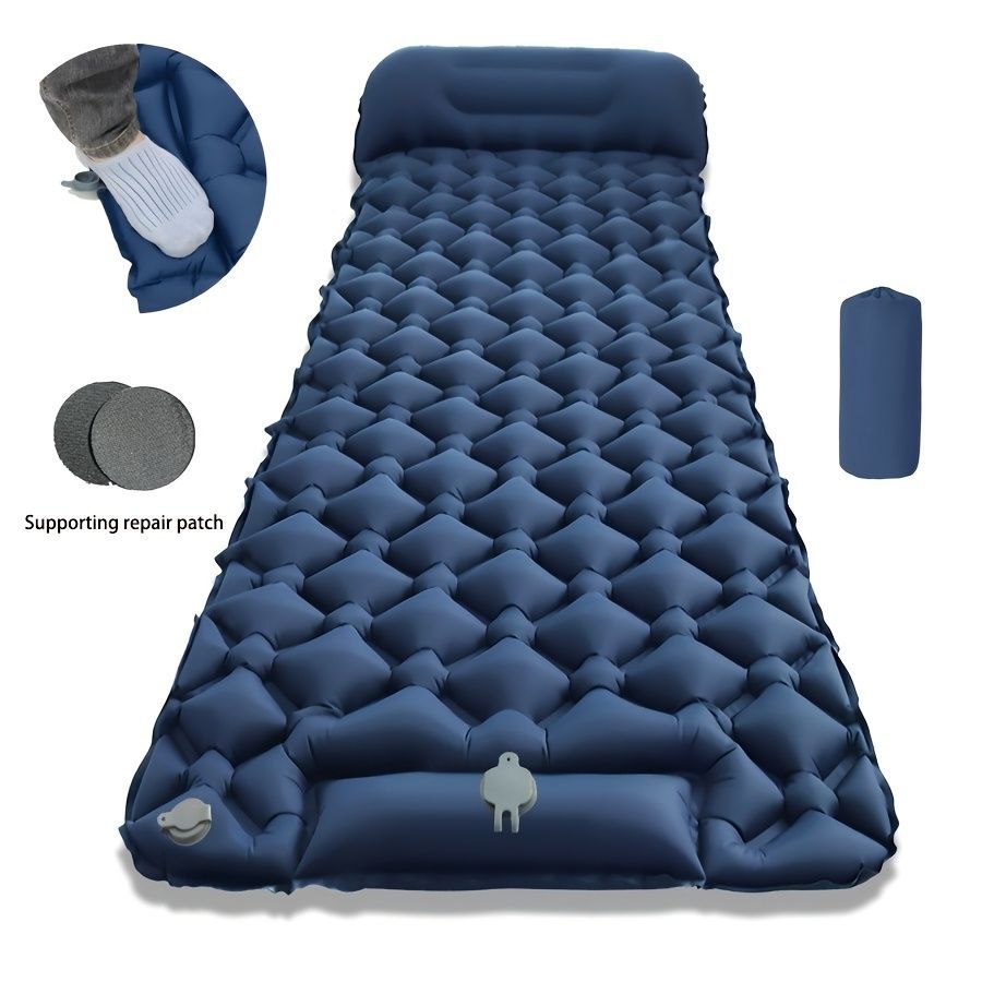 Camping Inflatable Mattress Breathable Camping Mattress Nylon Fabric Inflatable - navy blue - Size 190cm โ image 4