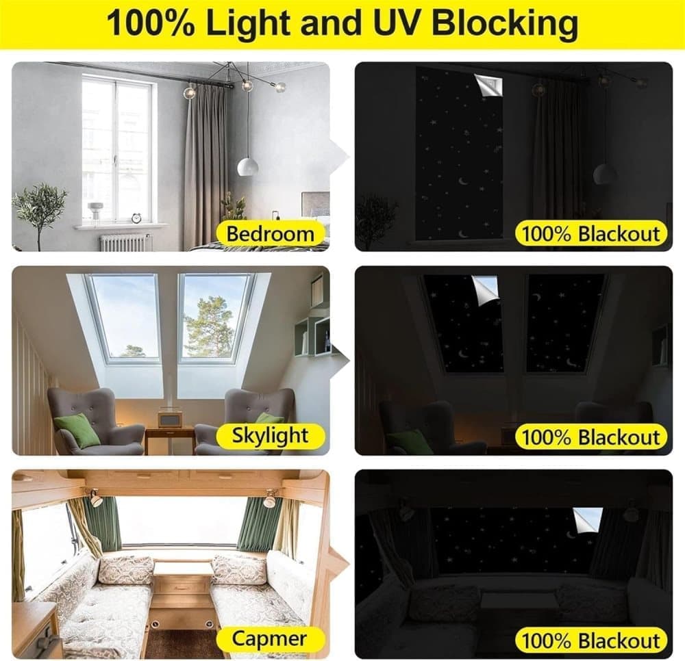 Blackout Curtain DIY Portable No-Drill UV Protection with Star and Moon Print, 145 × 400cm — image 4