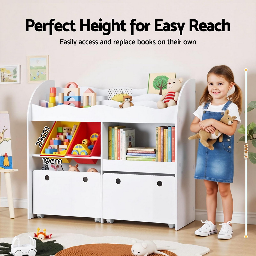 Keezi 3 Tiers Kids Bookshelf Storage Children Bookcase Toy Box Organiser Display White โ image 5