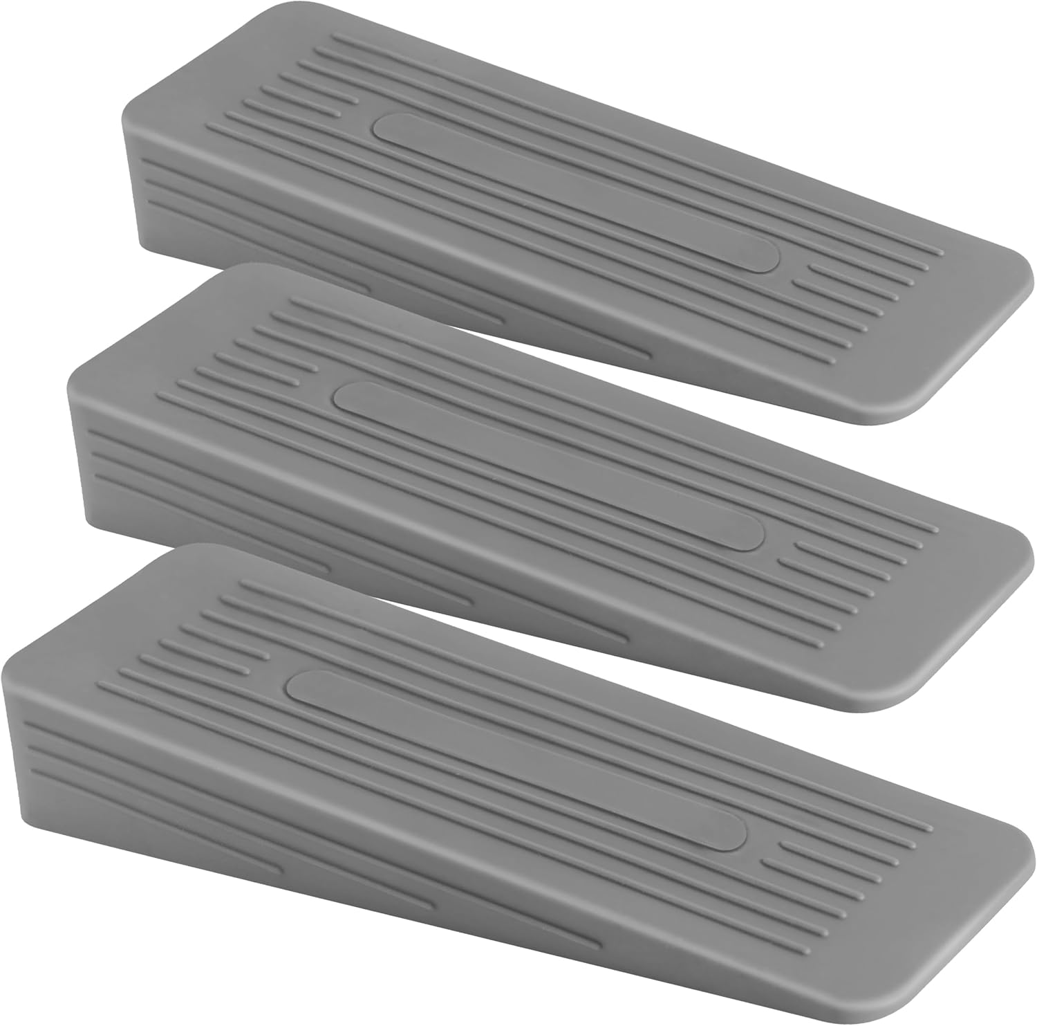 3 Pack Non-Slip Rubber Door Stoppers, Heavy Duty Floor Door Wedges for Carpet, Tile, Wood and Indoor Doorways, Grey