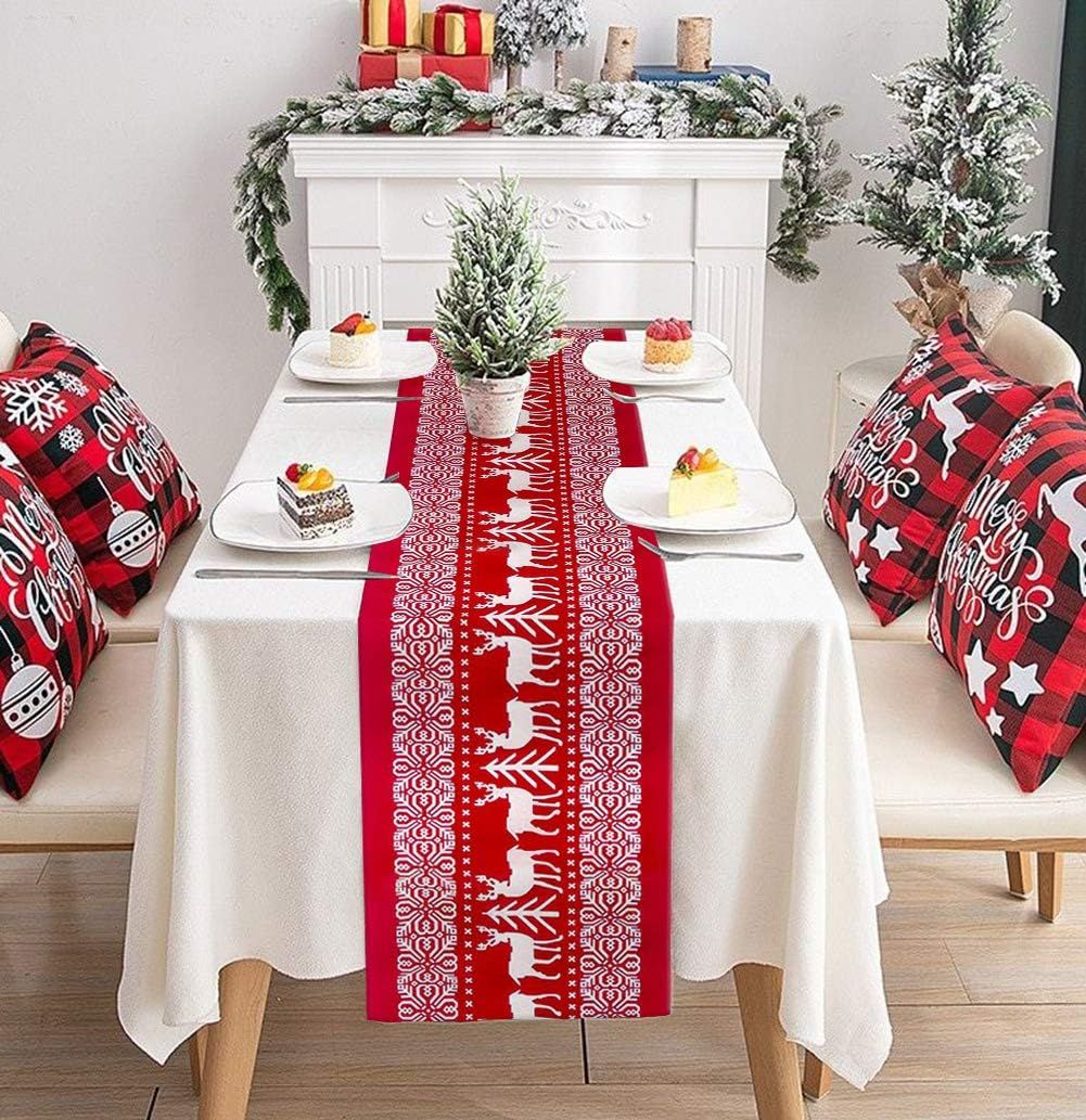 Christmas Cotton Linen Table Runner, 28 x 270 cm, Washable Holiday Table Decoration for Dining Room, Party and Seasonal Home Decor — image 3