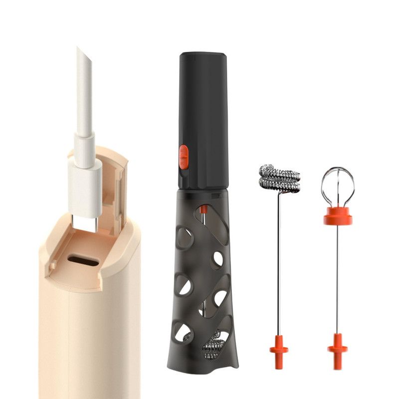 Rechargeable Mini Electric Milk Frother, Portable Handheld Coffee Foam Maker & Egg Beater—Black
