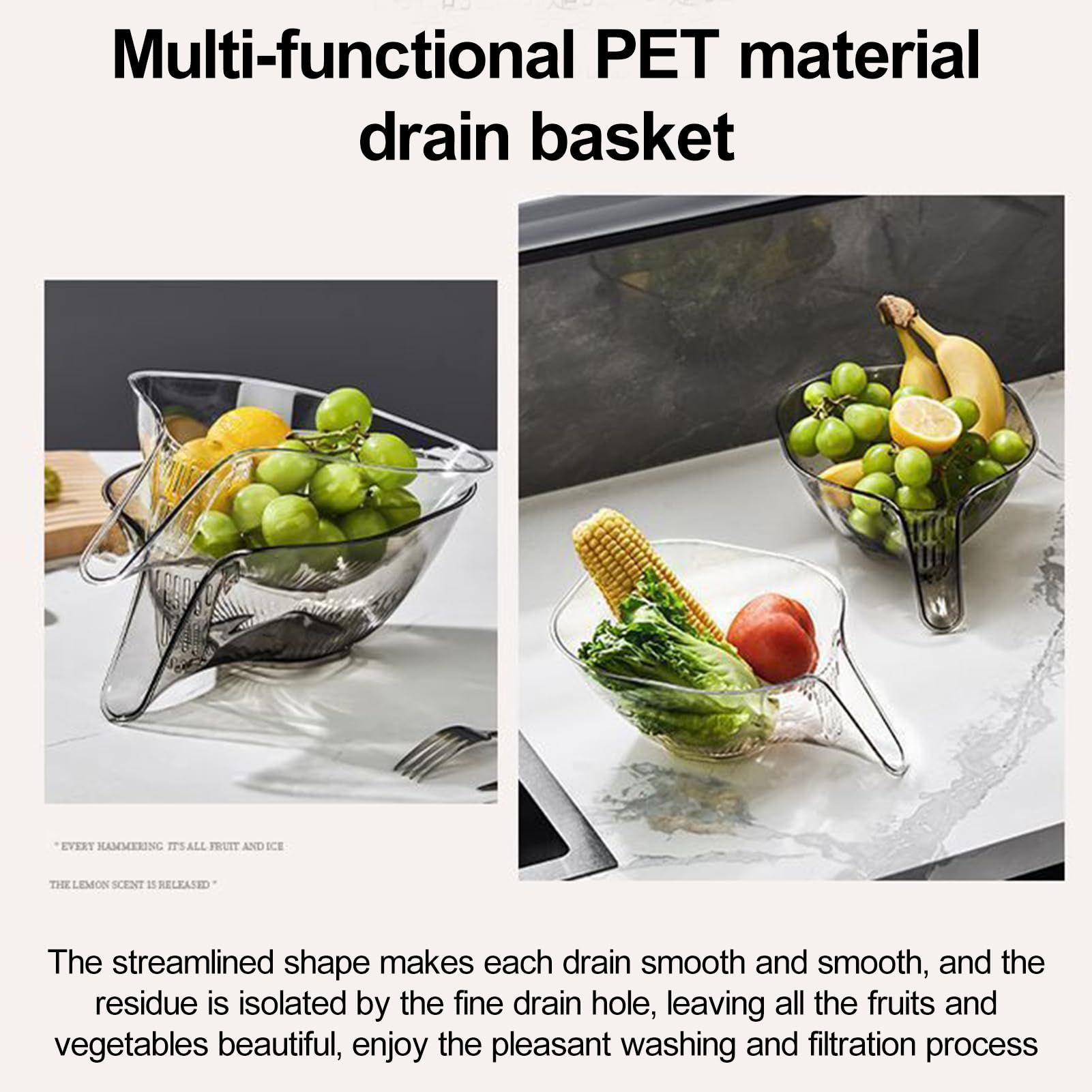Thicker Multi-functional Drain Basket -2Packs Fruit Cleaning Bowl with Strainer Container, Kitchen Sink Food Catcher Drainer โ image 2