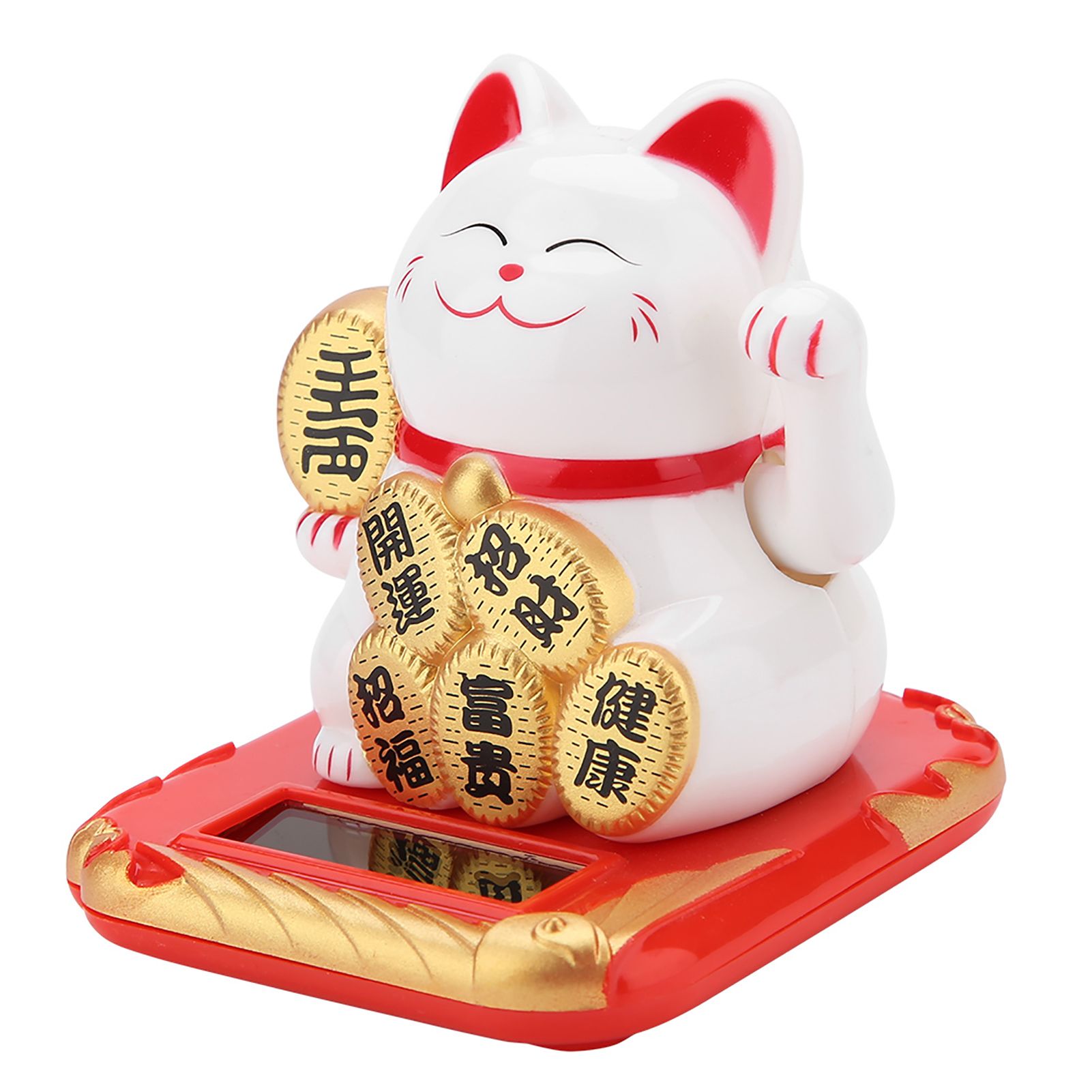 Solar Powered Welcoming Cat Adorable Waving Beckoning Fortune Lucky Cat Home Car Decor(White) — image 2
