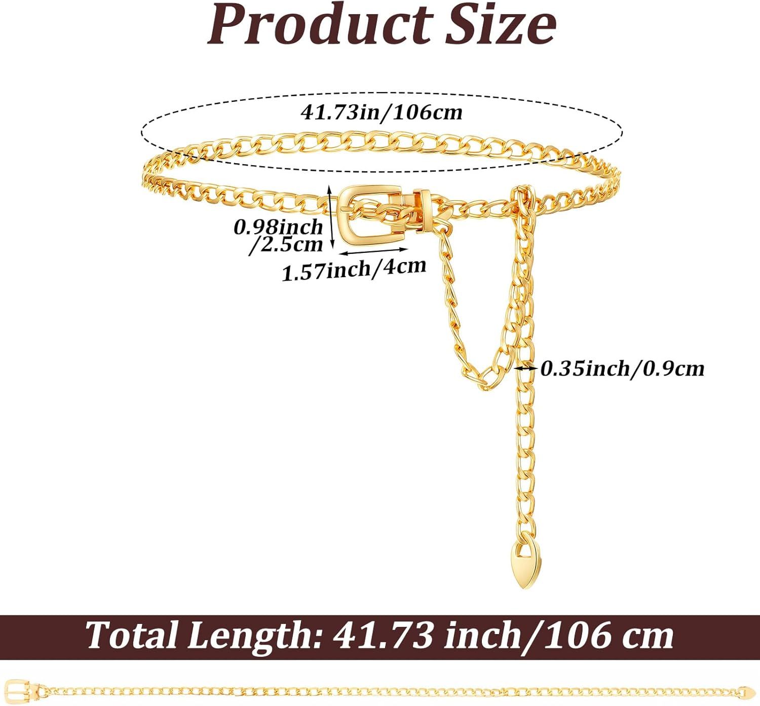 Gold Belt Chain, Adjustable Gold Chain Belts For Women, Stylish Accessory for Jeans Dresses Body Waist Decoration (41.7 Inch/106 cm Long) β image 2