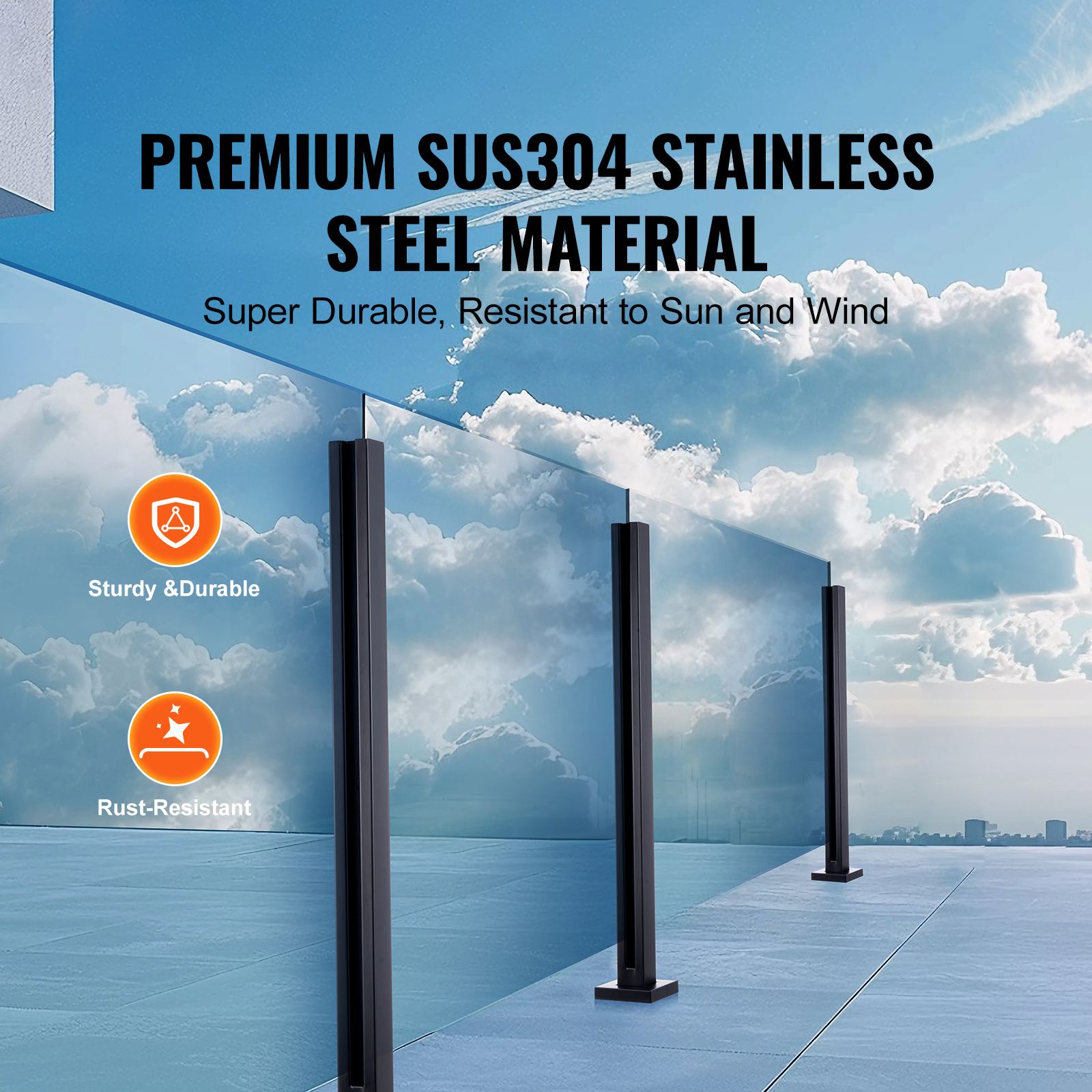 Glass Clamp, 41.34" Height Glass Railing Bracket for 0.39 "-0.47 " Thickness Tempered Glass, 304 Stainless Steel Glass Mounting Clamp, Glass Shelf Bracket for — image 2
