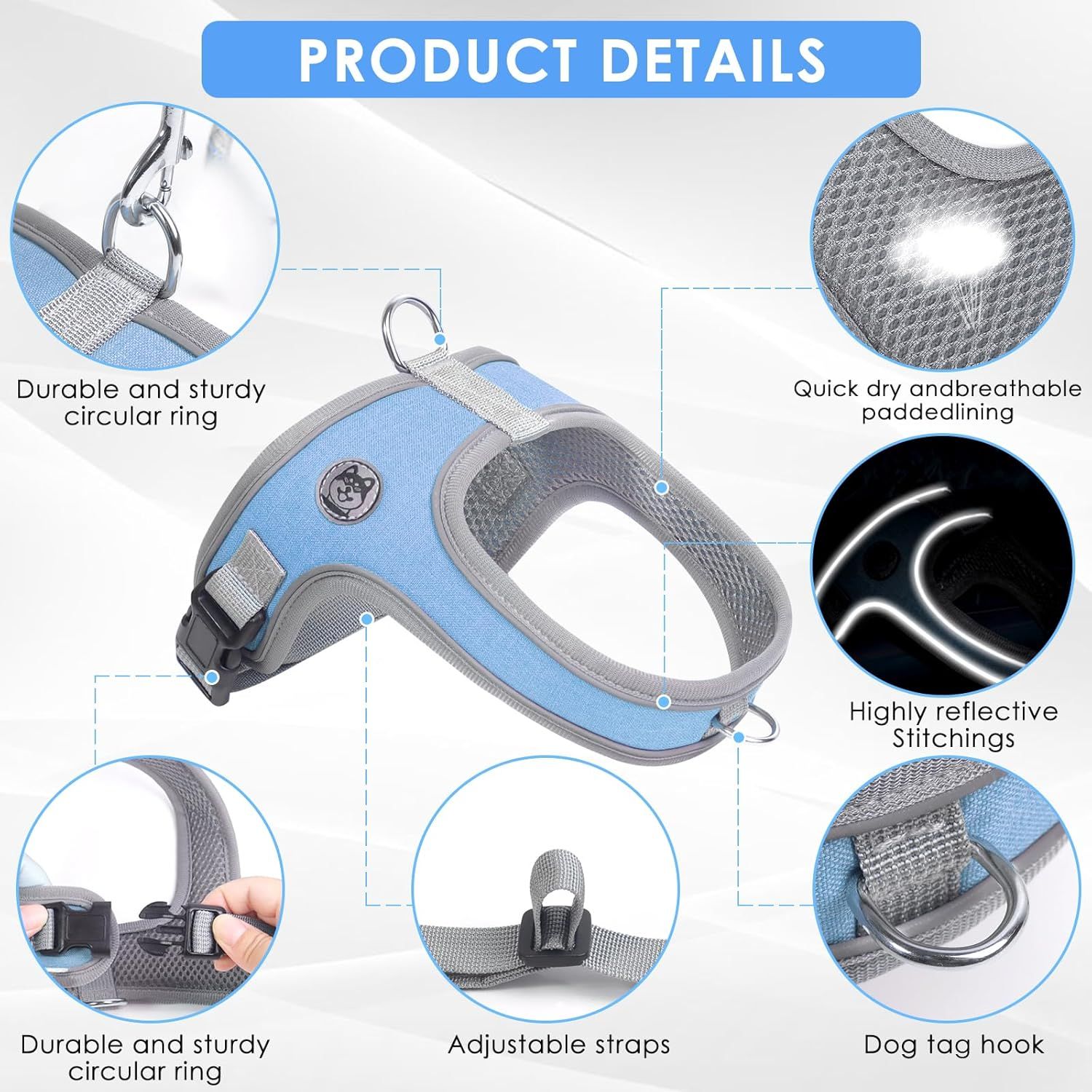 Dog Harness and Leash, No Pull Saddle Style Pet Harness, Breathable Mesh Adjustable Reflective Dog Vest, Dog Leash, for Dogs and Cat Medium Small Harness — image 2