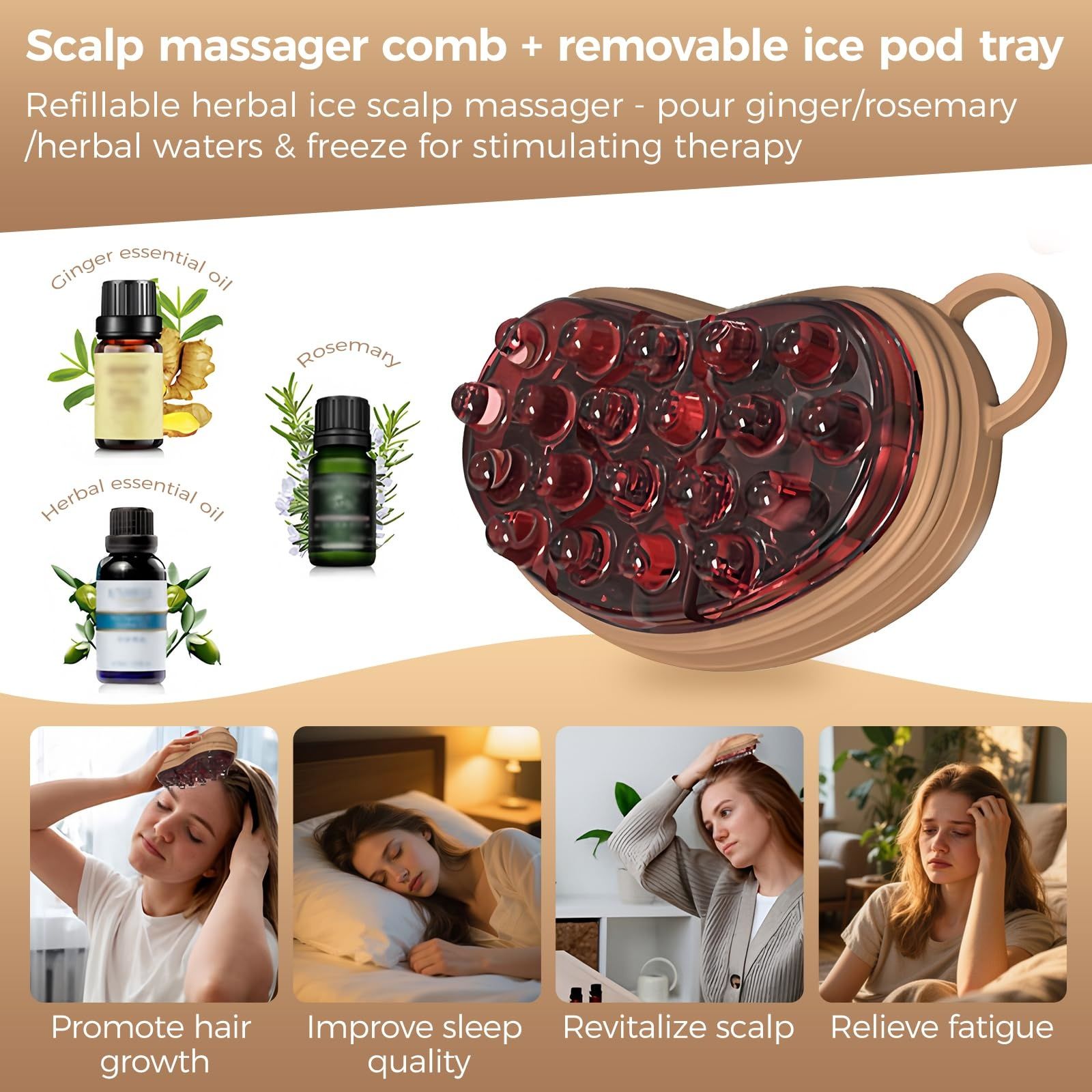 Ice Compress Scalp Massager Brush, Cold Therapy Head Massager for Migraine Relief & Hair Care, Reusable Promotes Hair Growth & Scalp Care Massage Tool — image 6