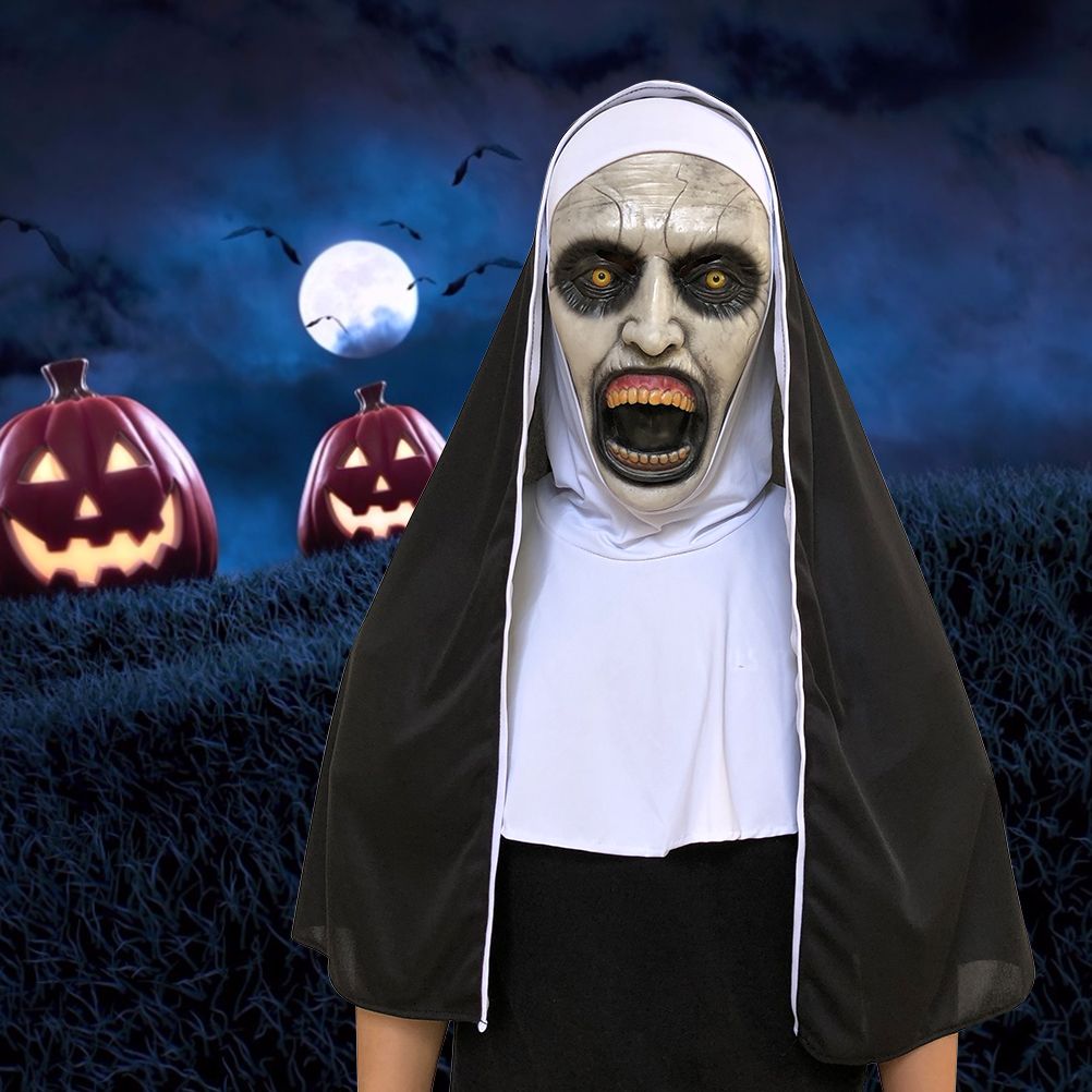 Halloween Nun Horror Mask Cosplay Scary Latex Masks With Headscarf Full Face Helmet Halloween Party Props — image 2
