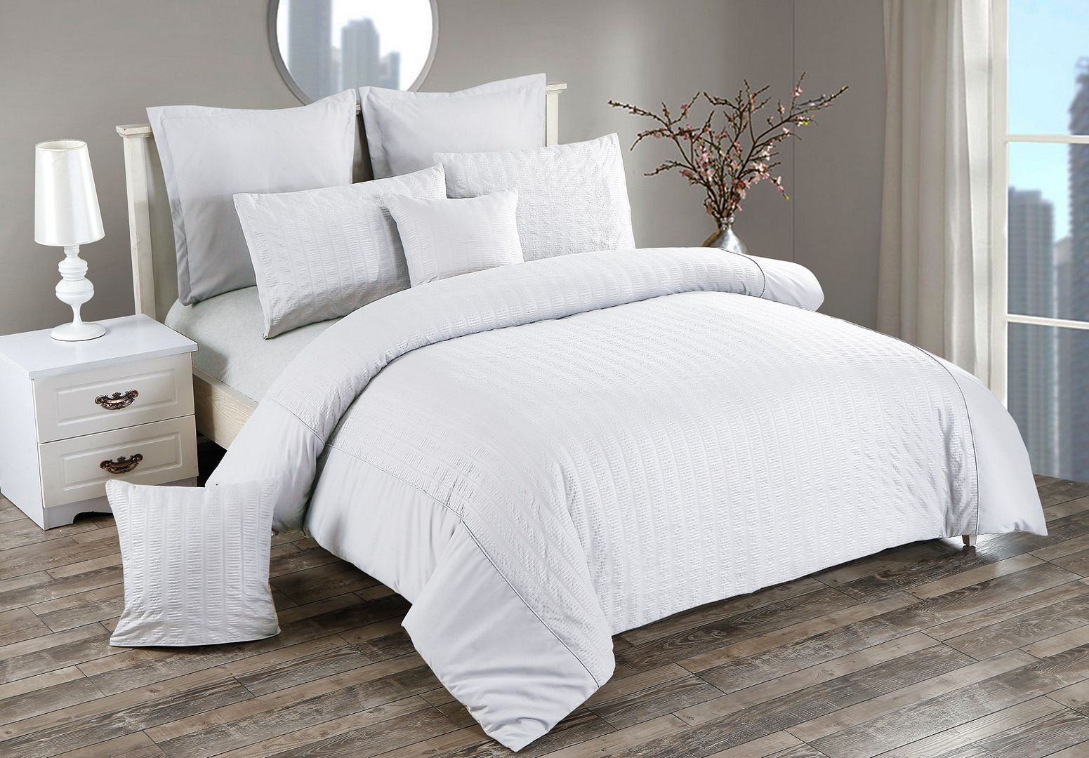 Seersucker King Size White Duvet Quilt Cover Set — image 2
