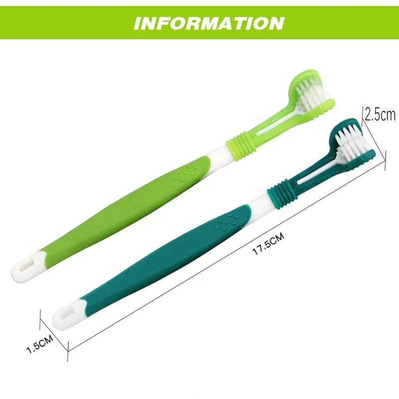 Three Sided Dog Toothbrush Pet Cat Teeth Cleaning Tool Oral Mouth Care Soft Bristle - Red+Blue โ image 6