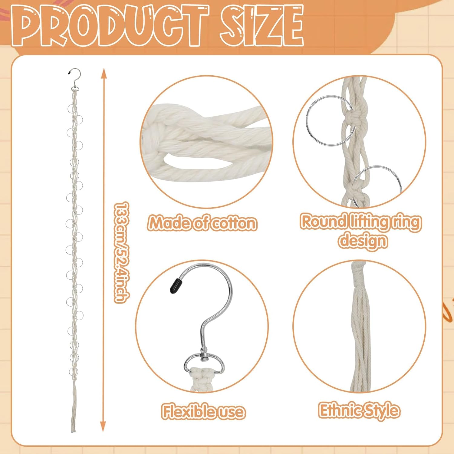 Hanging Braided Hair Clip Organizer with Swivel Hook and 20 Metal Rings, Claw Clip Organizer Daily Necessities for Women, Flexible Hanging Storage Decor for — image 2