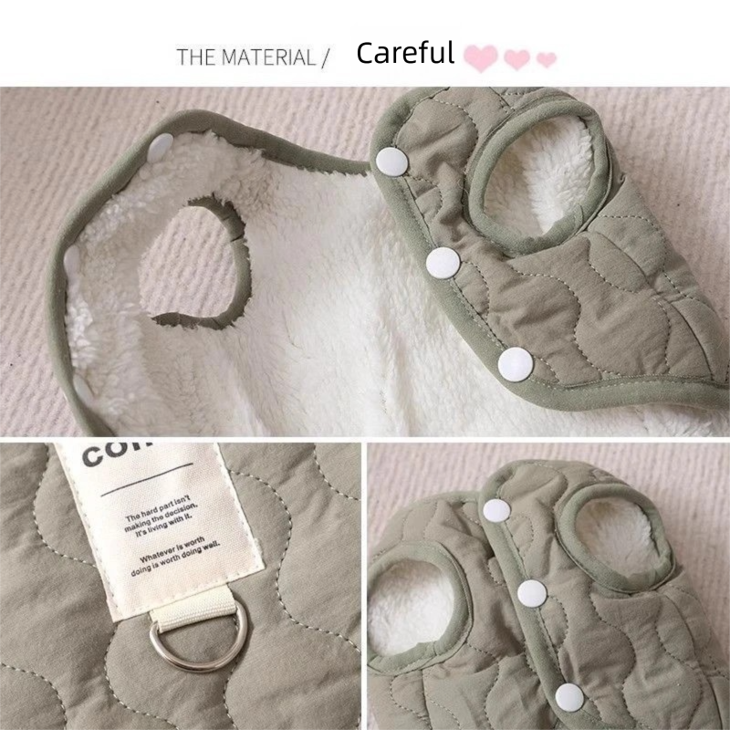 Beige Winter Dog Vest for Small and Medium Breeds – Thickened Warm Quilted Coat with Soft Fleece Lining, Adjustable Fit for Dogs and Cats(Size: S) — image 4