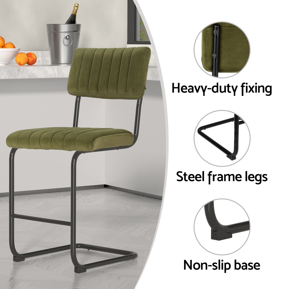 Artiss 2x Bar Stools Velvet Chairs Green — image 5