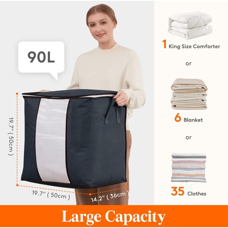Large Capacity Clothes Storage Bag With Reinforced Handle Upgraded Fabric For Quilts, With Strong Zipper, Clear Window — image 2