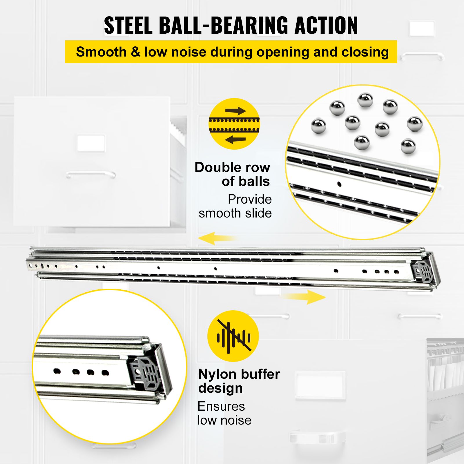 Drawer Slide Soft Close Drawer 1Pair 48" Ball Bearing Full Extension 500lb โ image 4