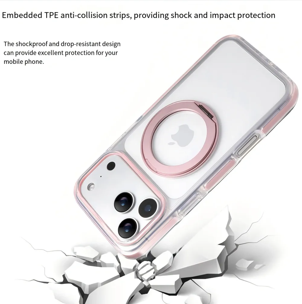 Clear MagSafe iPhone 17 Pro Case with 360° Rotating Ring Stand - Pink Edition — image 3