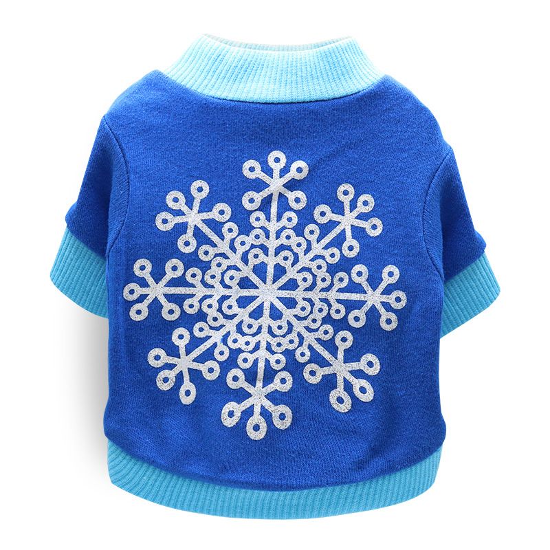 DROOLING DOG Pet Dog Cat Clothes Cotton T Shirt Deep Blue (Big Snowflake) Size: S; Neck (cm): 24-28; Bust (cm): 32-38; Back length (cm): 22-25; Recommended pet