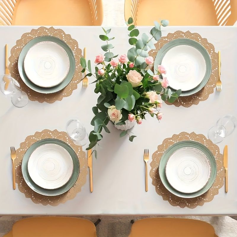 50Pack Round Brown Kraft Paper Doilies 13.5 Inches Lace Paper Place Mats Rustic Scallop Doily Disposable Table Pads for Food Cakes Crafts Party Weddings — image 5