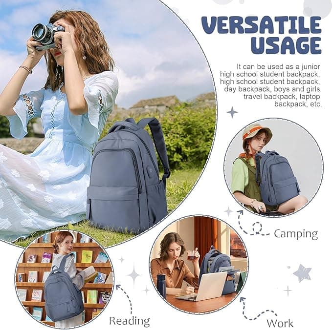 14-inch Laptop Backpack Waterproof Lightweight Daypack for School University, Dark Blue, Compatible with Girls Boys — image 6