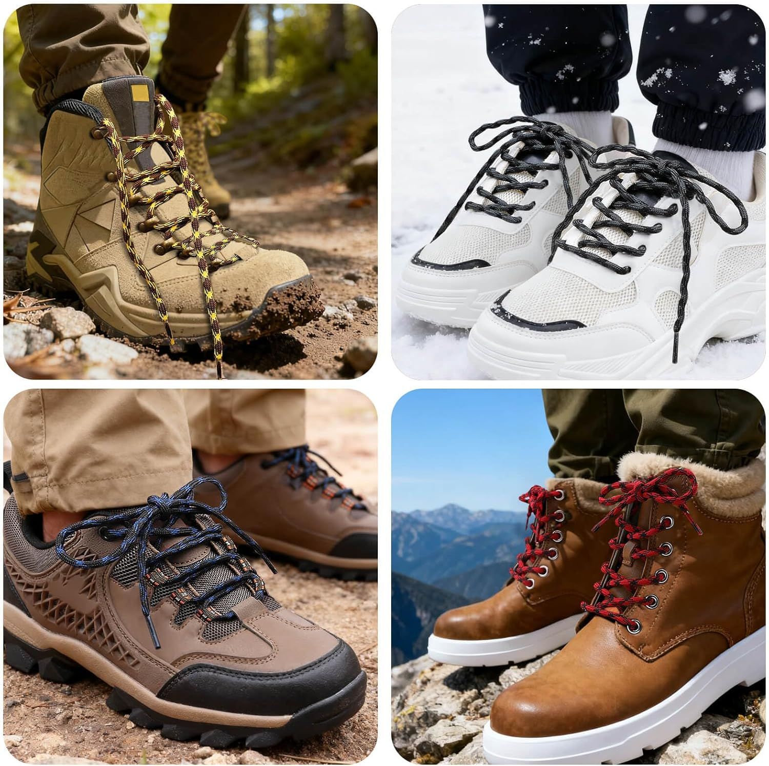 2 Pair Round Wave Shape Non Slip Heavy Duty and Durable Outdoor Climbing Shoelaces Hiking Shoe Laces Shoestrings — image 4