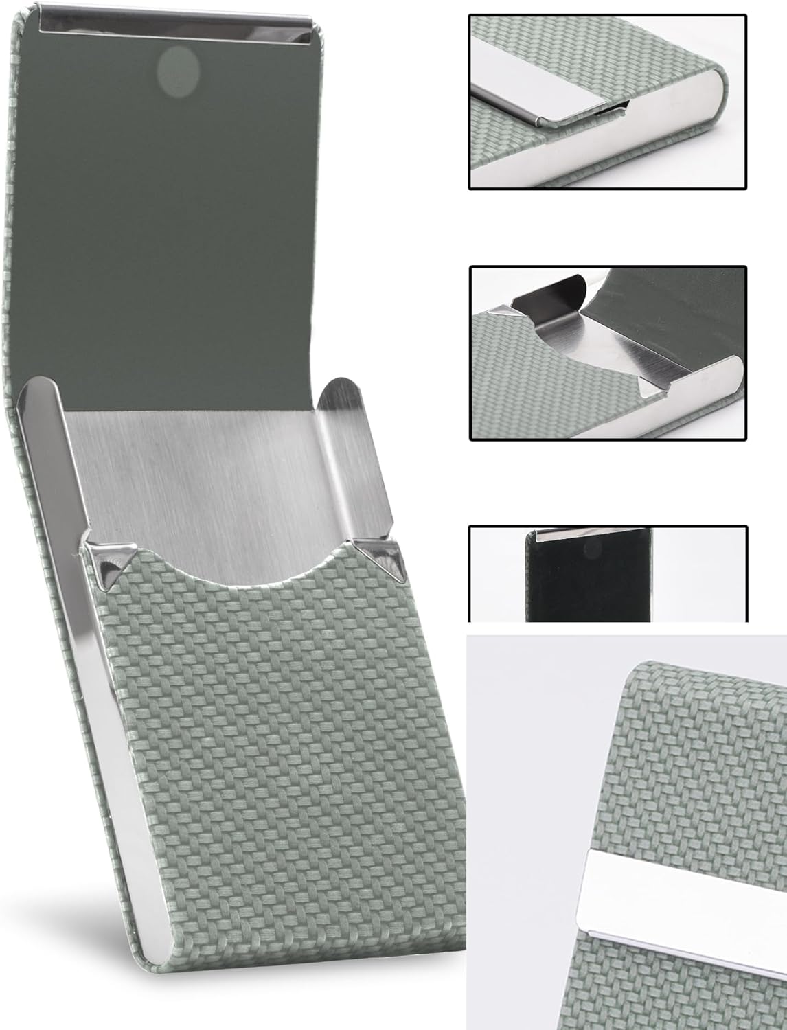 Men's Leather & Stainless Steel Magnetic Business Card Holder - Premium PU Leather & Metal Card Case - Forest Green — image 2