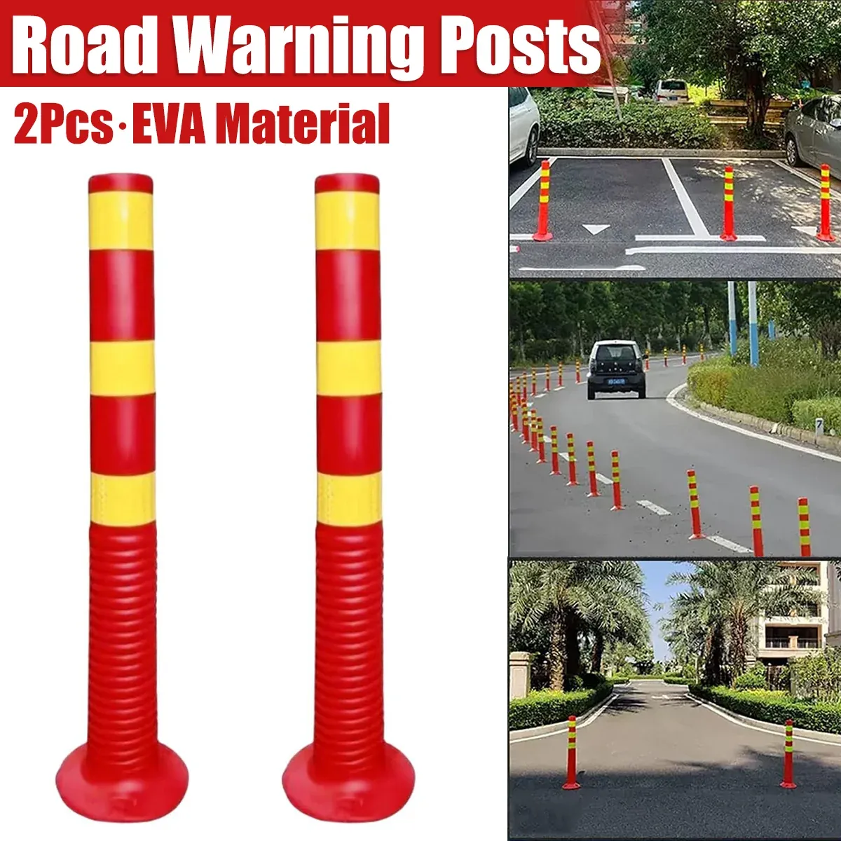 2PCS Road Warning Post Flexible Traffic Bollard Reflective Parking Driveway