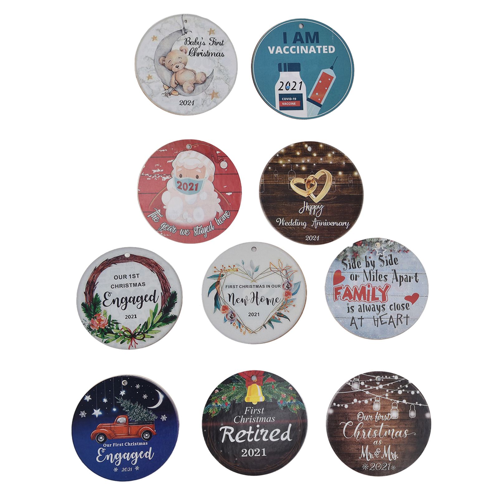 10pcs Christmas Hangings Wooden Round Beautiful Pattern Christmas Tags with Landyard for Christmas Tree Decoration Gift โ image 2