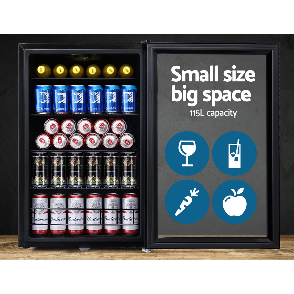 Devanti 115L Bar Fridge Glass Door w/Light Black — image 4