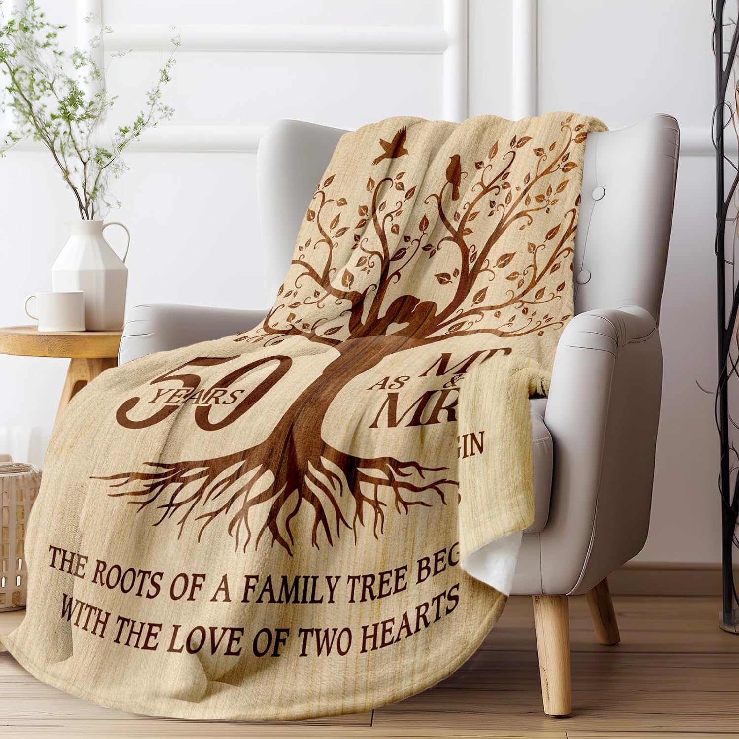 Happy 50th Anniversary Wedding Gifts, Flannel Soft Blanket Decor, Golden 50th Anniversary Romantic Gifts for Couple Parents, 50 Year Wedding Anniversary — image 6