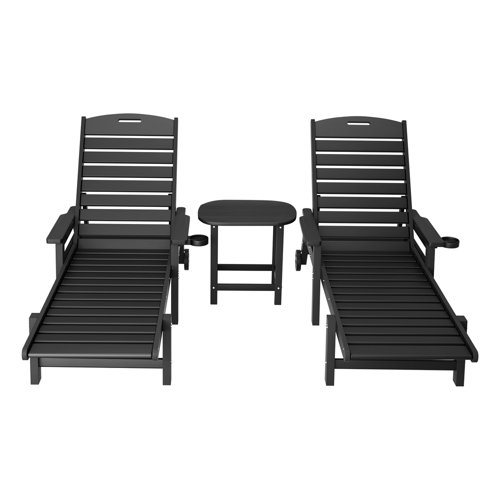 Gardeon Sun Lounge Lounger Beach Chair HDPE Patio Outdoor Furniture with Wheels Black — image 3