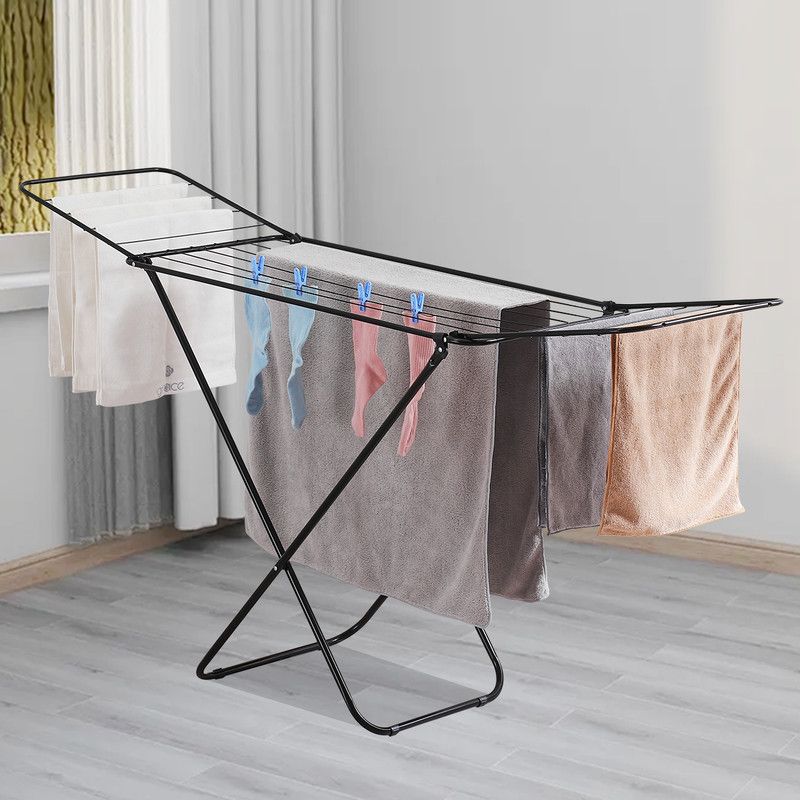 Large Double-Wing Floor-Standing Folding Clothes Drying Rack-Black โ image 2