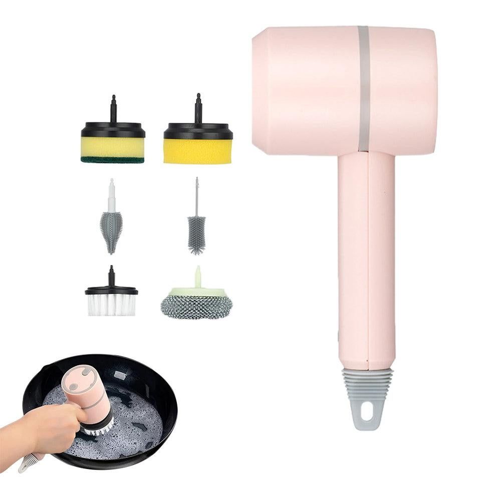 Set of 6 in 1 Handheld Electric Cleaning Brush USB Rechargeable Electric Dishwashing Brush Kitchen Cleaning Tool White — image 6