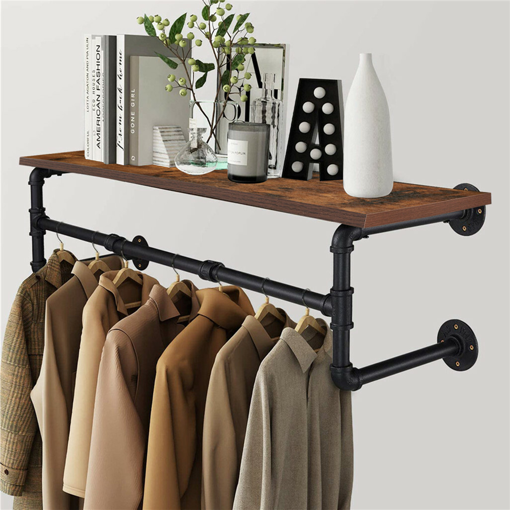 Upgraded Heavy Duty Pipe Clothes Rack Iron Garment Hanging Bar with Top Shelf โ image 2