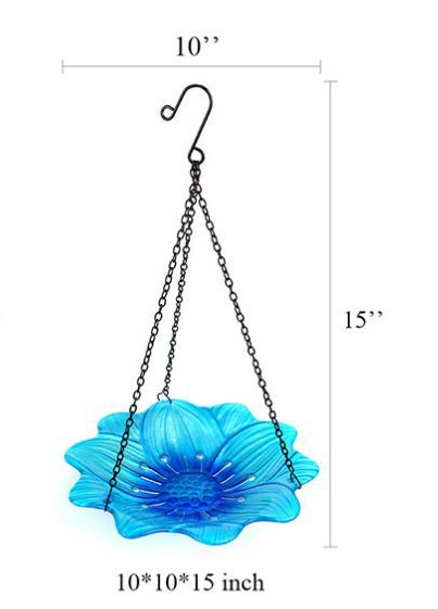 Blue Decorative Hanging Glass Flower Bird Bath - 10 Inch Vibrant Outdoor Garden Accent โ image 3