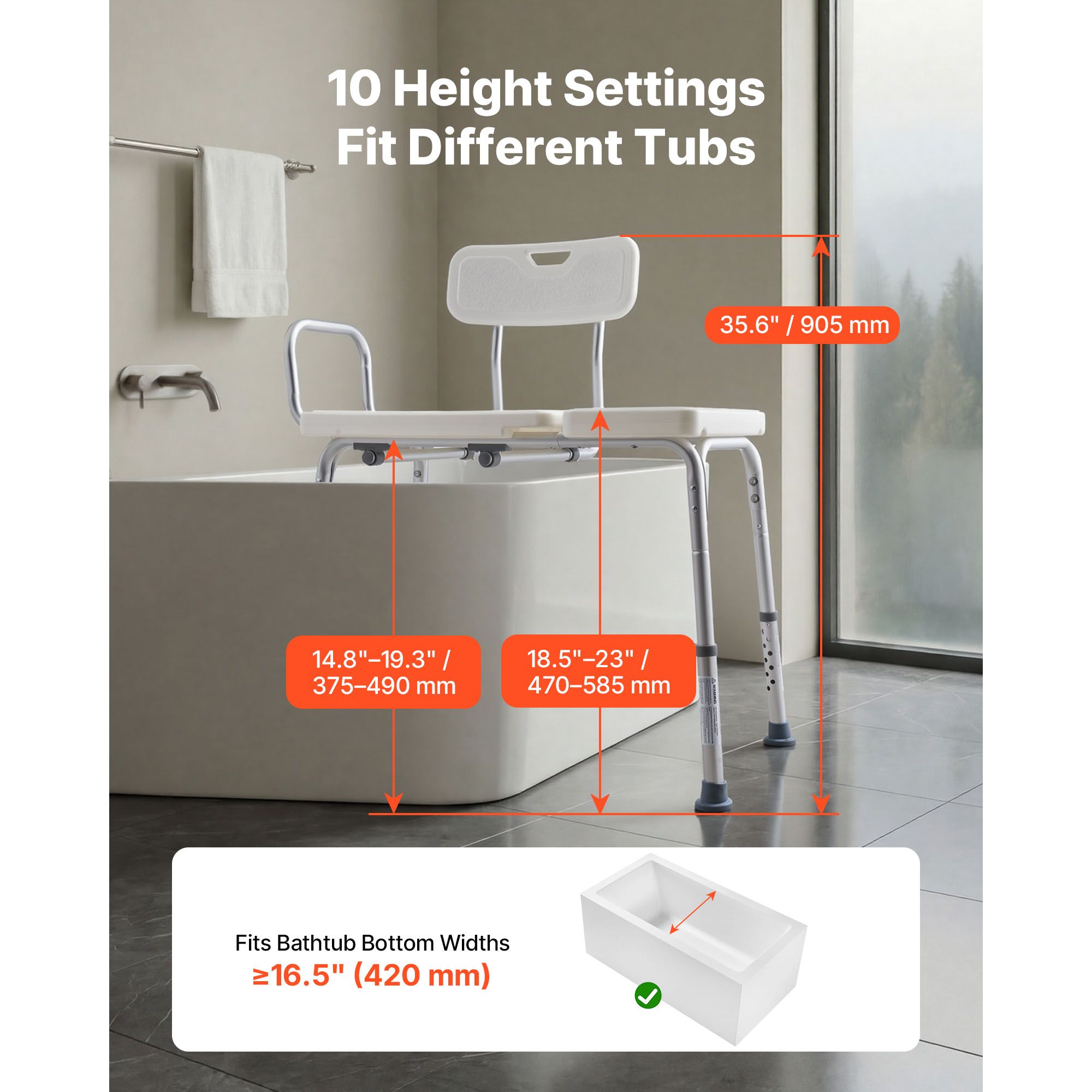 Tub Transfer Bench for Bathtub, 180 kg Capacity Heavy Duty Shower Chair with Arm, Backrest and Curtain Slot, Height Adjustable Shower Bench Bath Seat for โ image 4