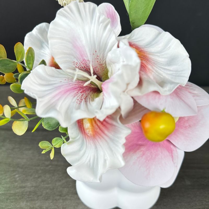 Simulated iris potted plant, floral artistry vibrant and colorful, pumpkin planter round and versatile, no maintenance ready to display upon opening, brightens โ image 2