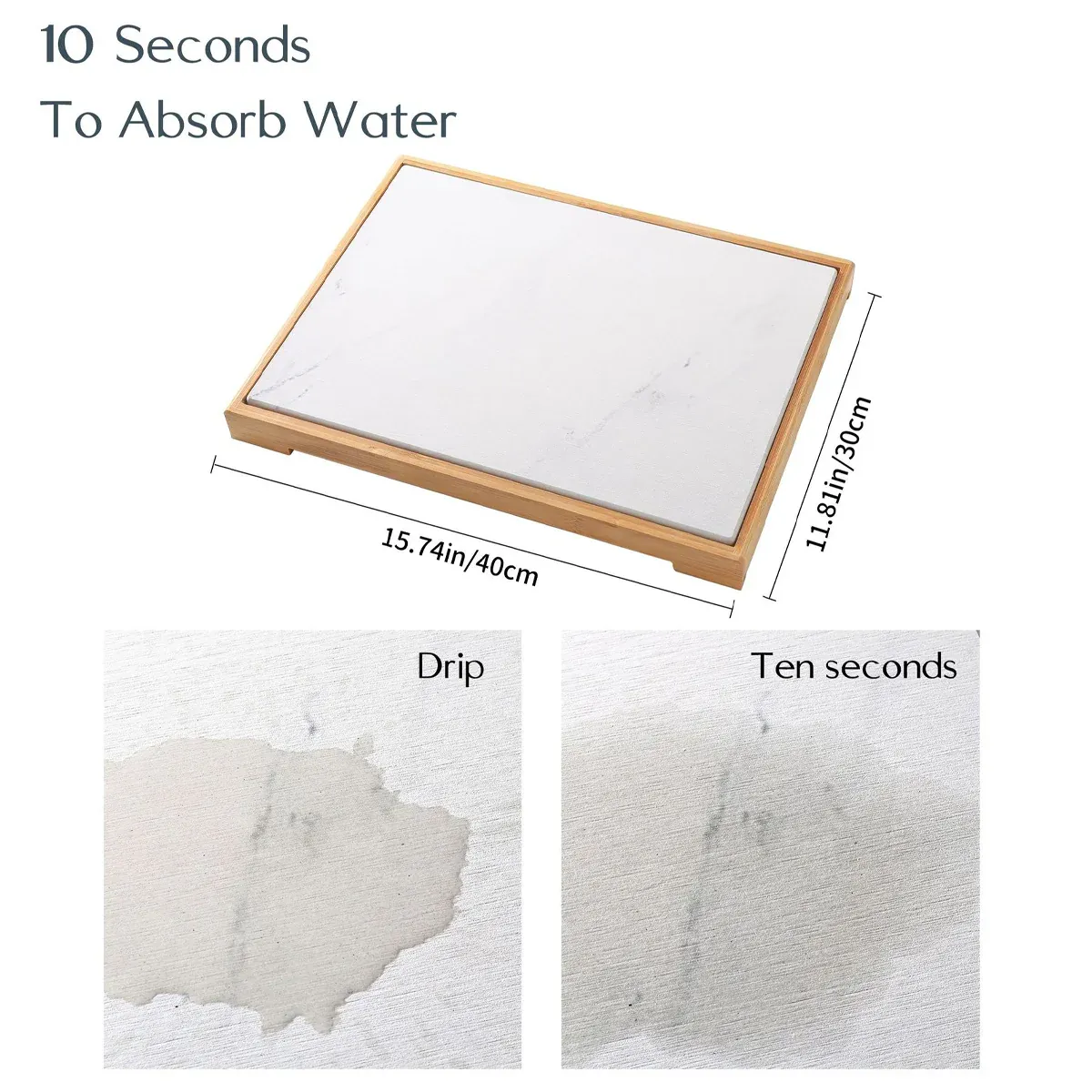 Diatomite Instant Absorbent Dry Mat With Bamboo Frame Bathroom Kitchen Dry Pad — image 3