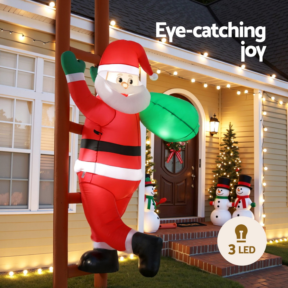 Jingle Jollys Christmas Inflatable Santa Climbing Ladder 2.45M Height LED Decorations Illuminated — image 4